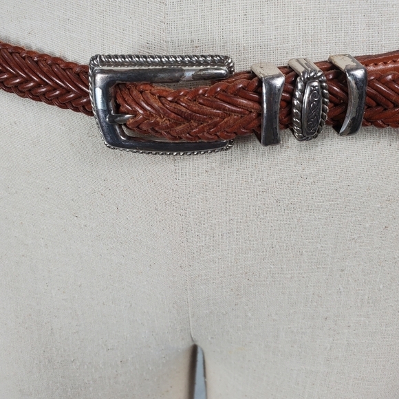 Brighton woven leather silver skinny belt size 32 - Picture 2 of 4
